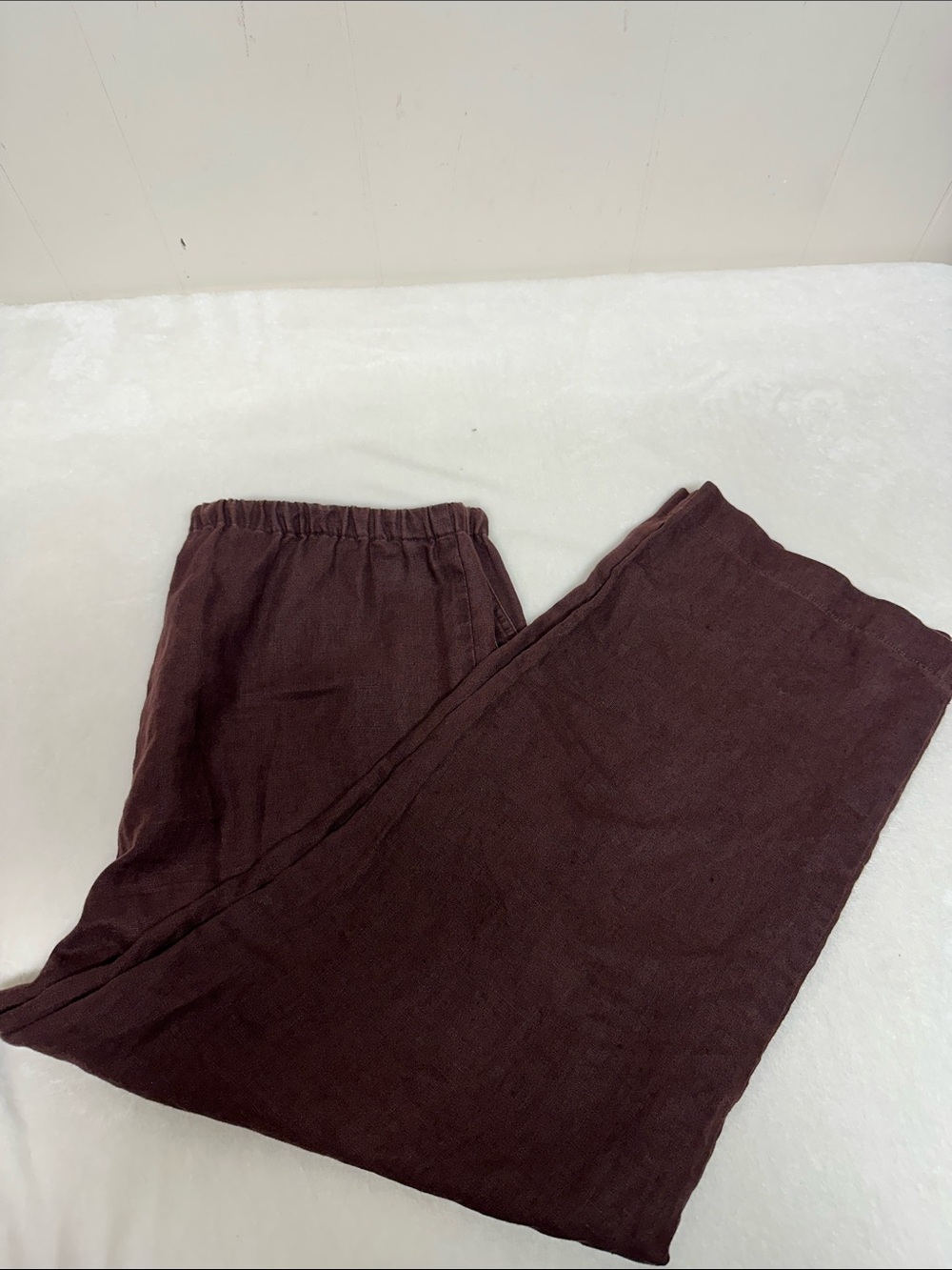 Women's Cropped Elastic-Waist Pants in Deep Brown 100% washable linen